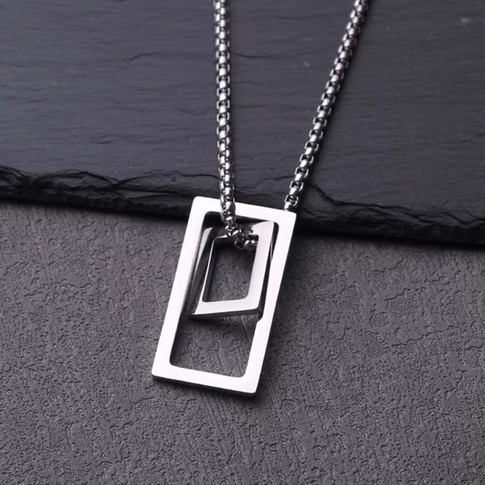 NWT Men’s Stainless Steel Interlocking Double Rectangle Pendant Necklace Box